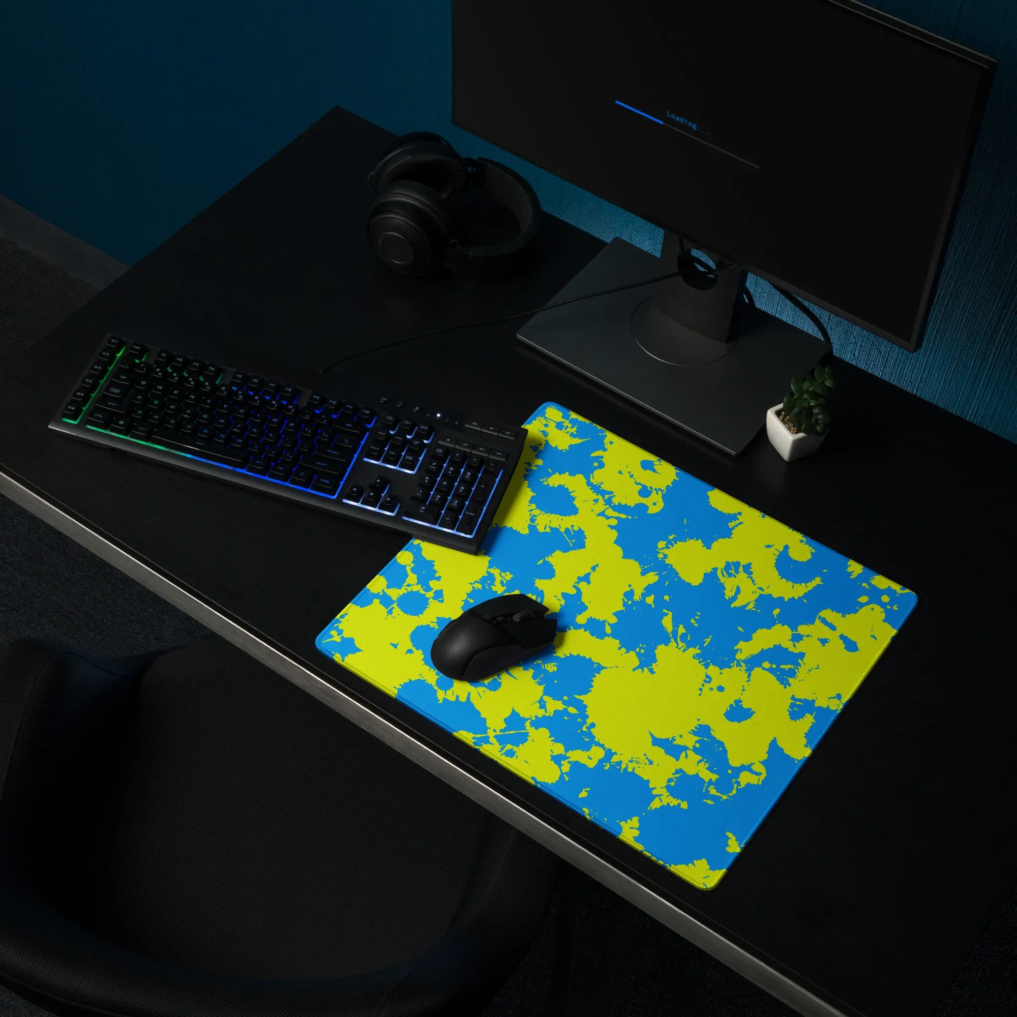 Yellow and Blue Paint Splatter Gaming Mouse Pad