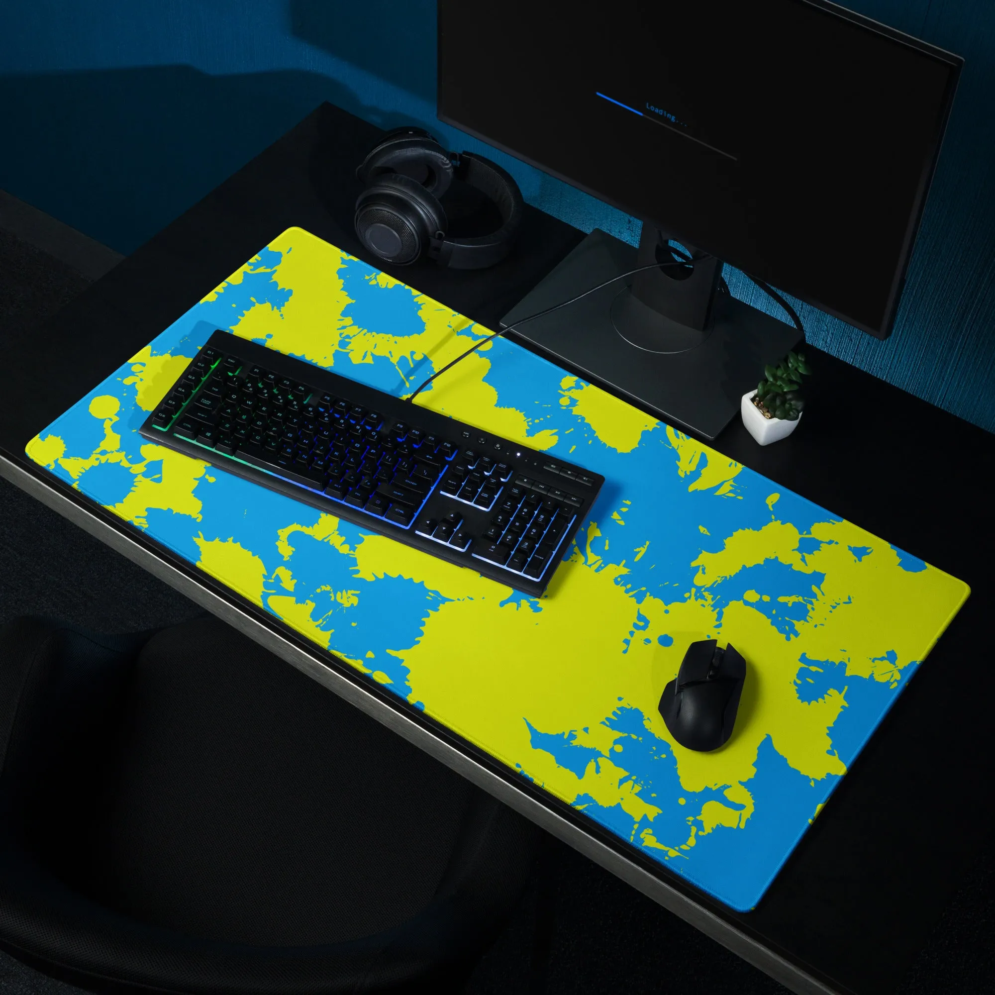 Yellow and Blue Paint Splatter Gaming Mouse Pad