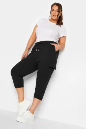 YOURS Curve Black Cargo Pocket Cropped Joggers