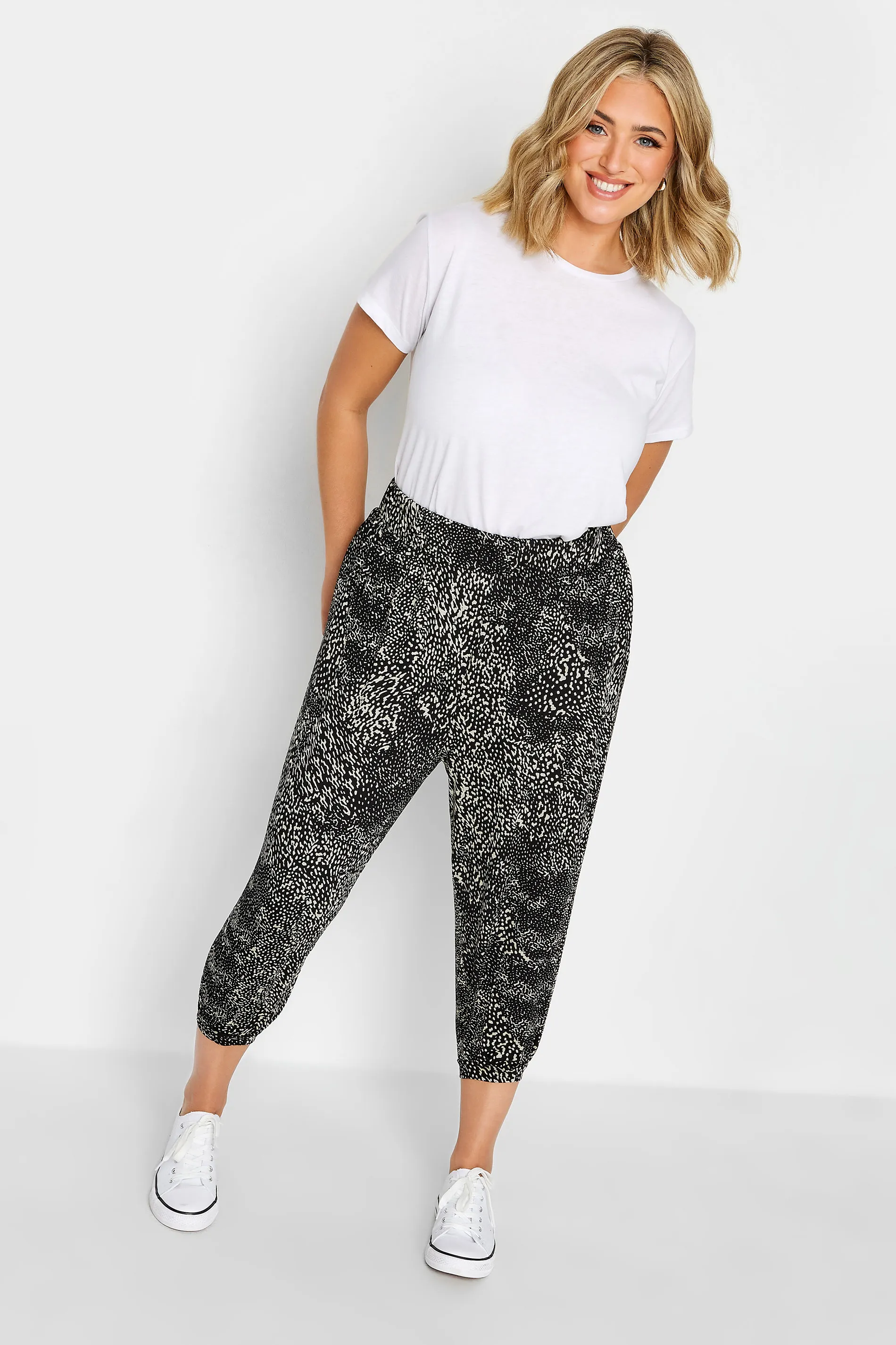 YOURS Curve Black Mixed Animal Print Cropped Harem Joggers