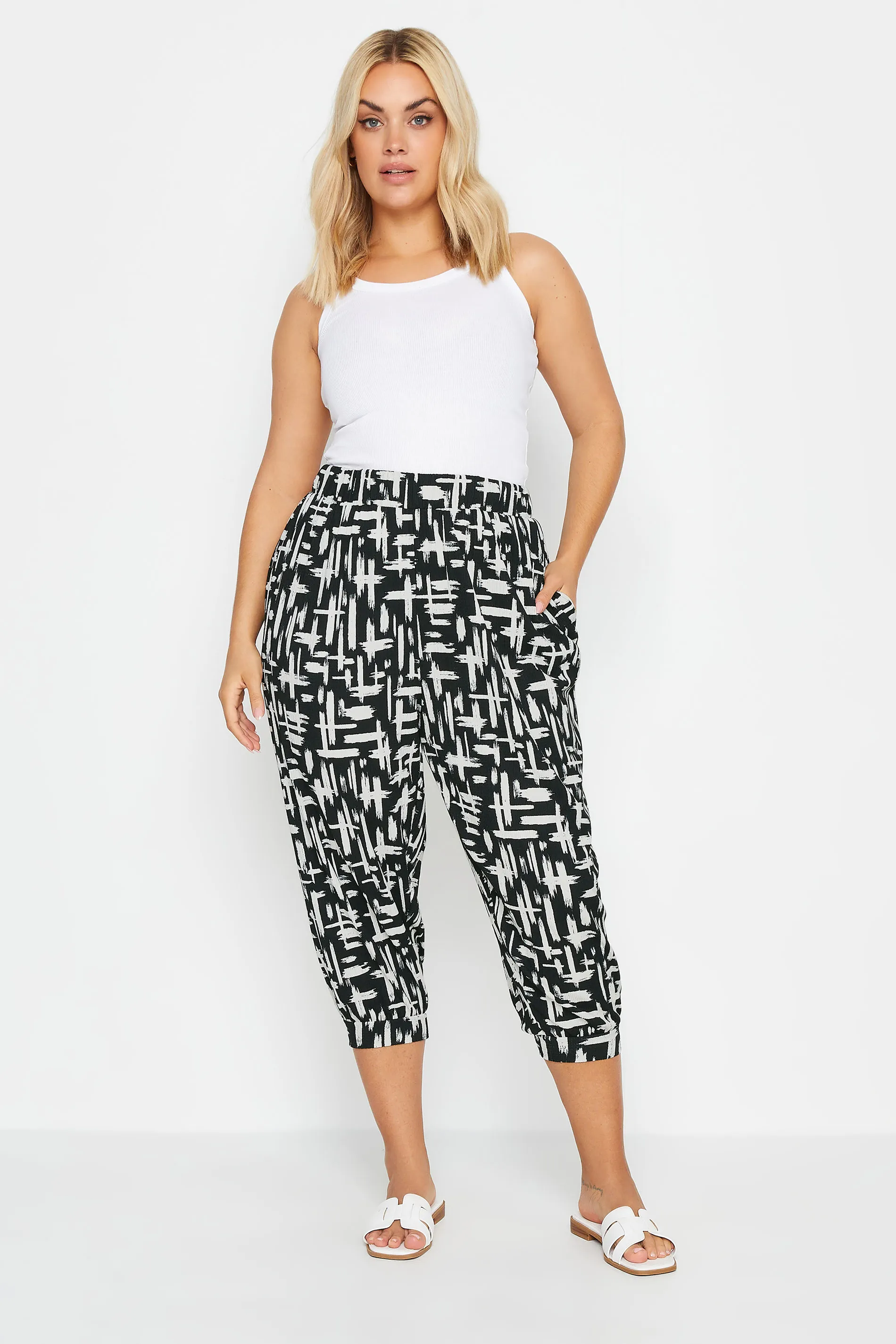 YOURS Curve Black Stripe Cropped Harem Joggers