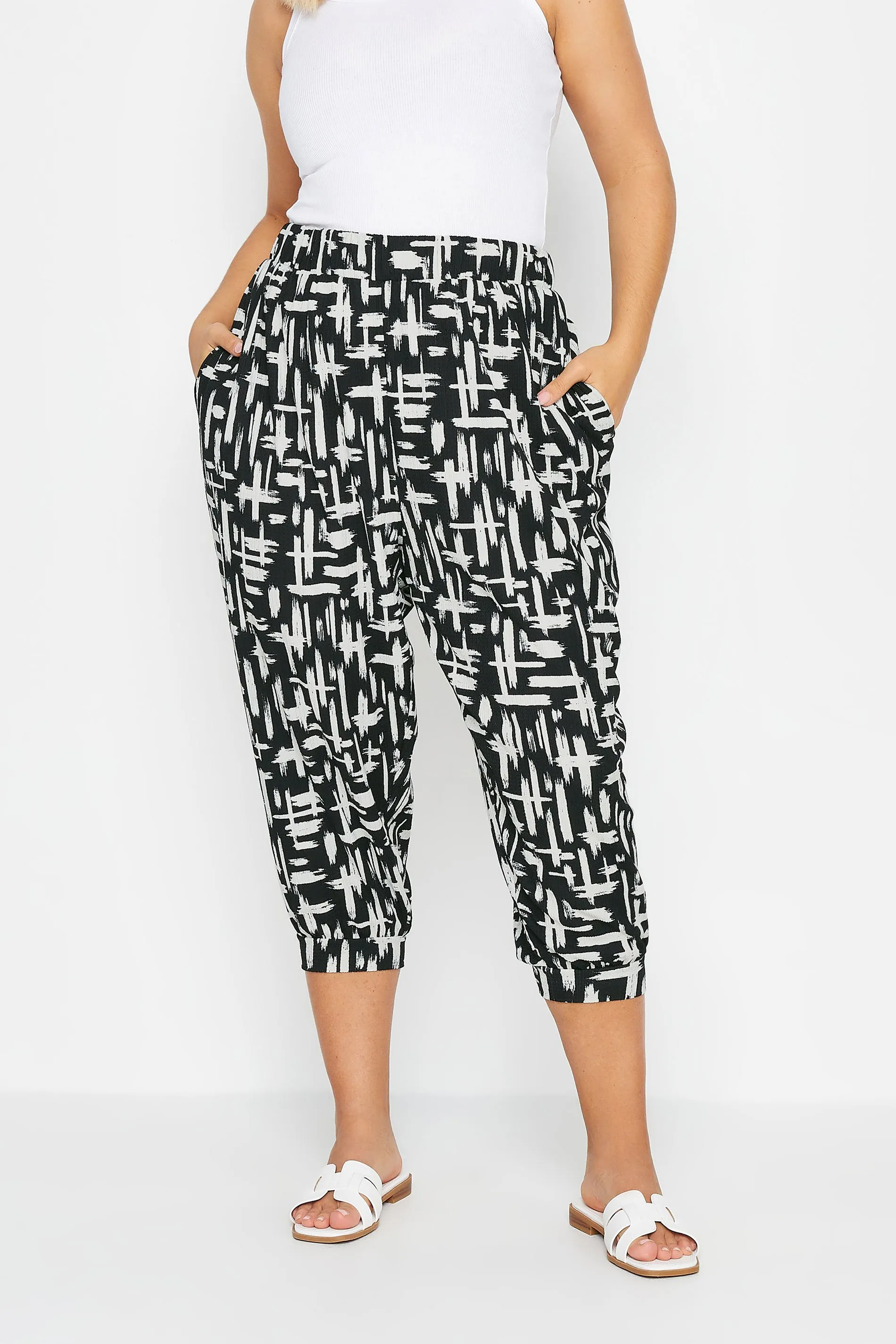 YOURS Curve Black Stripe Cropped Harem Joggers