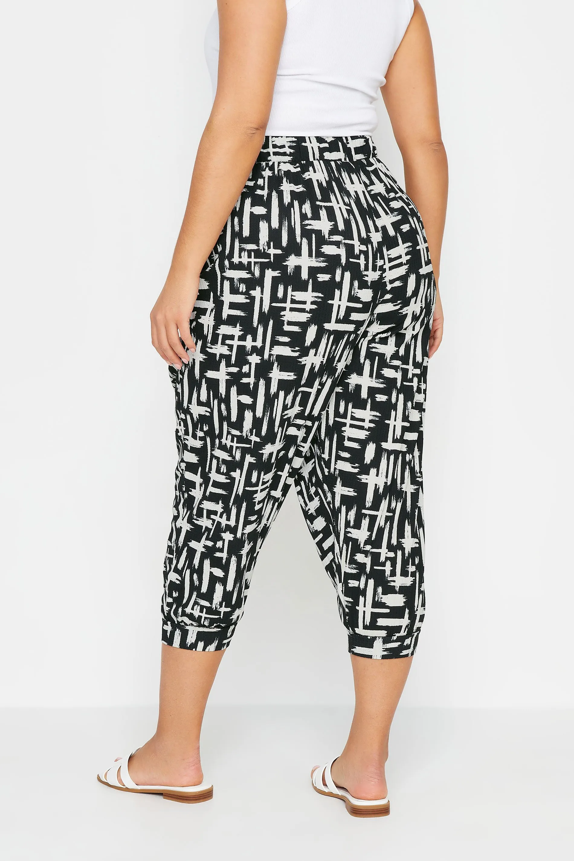 YOURS Curve Black Stripe Cropped Harem Joggers