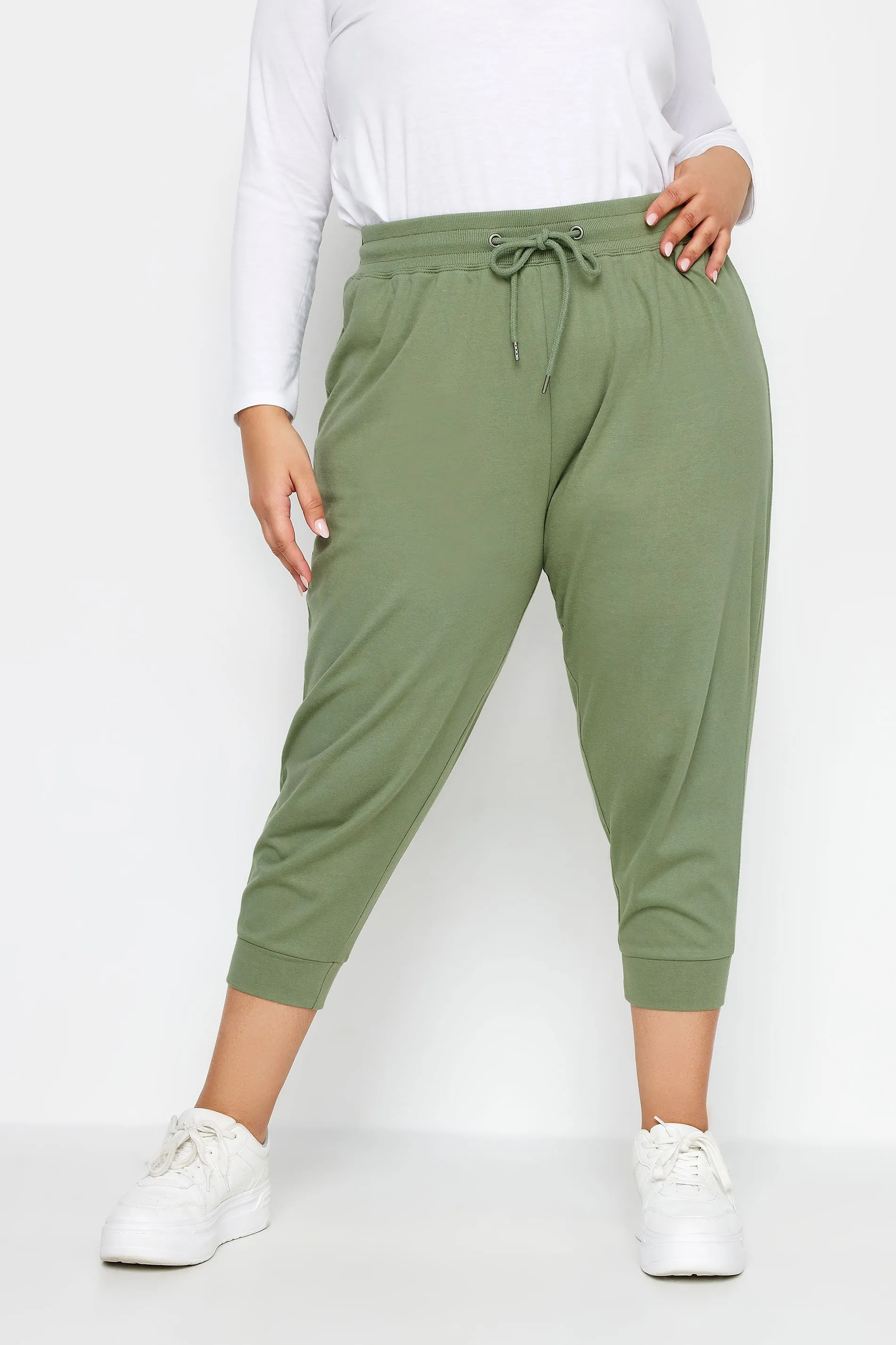 YOURS Curve Khaki Green Cropped Joggers