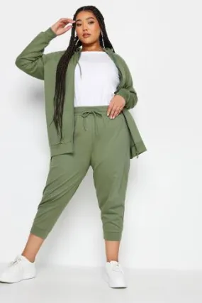 YOURS Curve Khaki Green Cropped Joggers