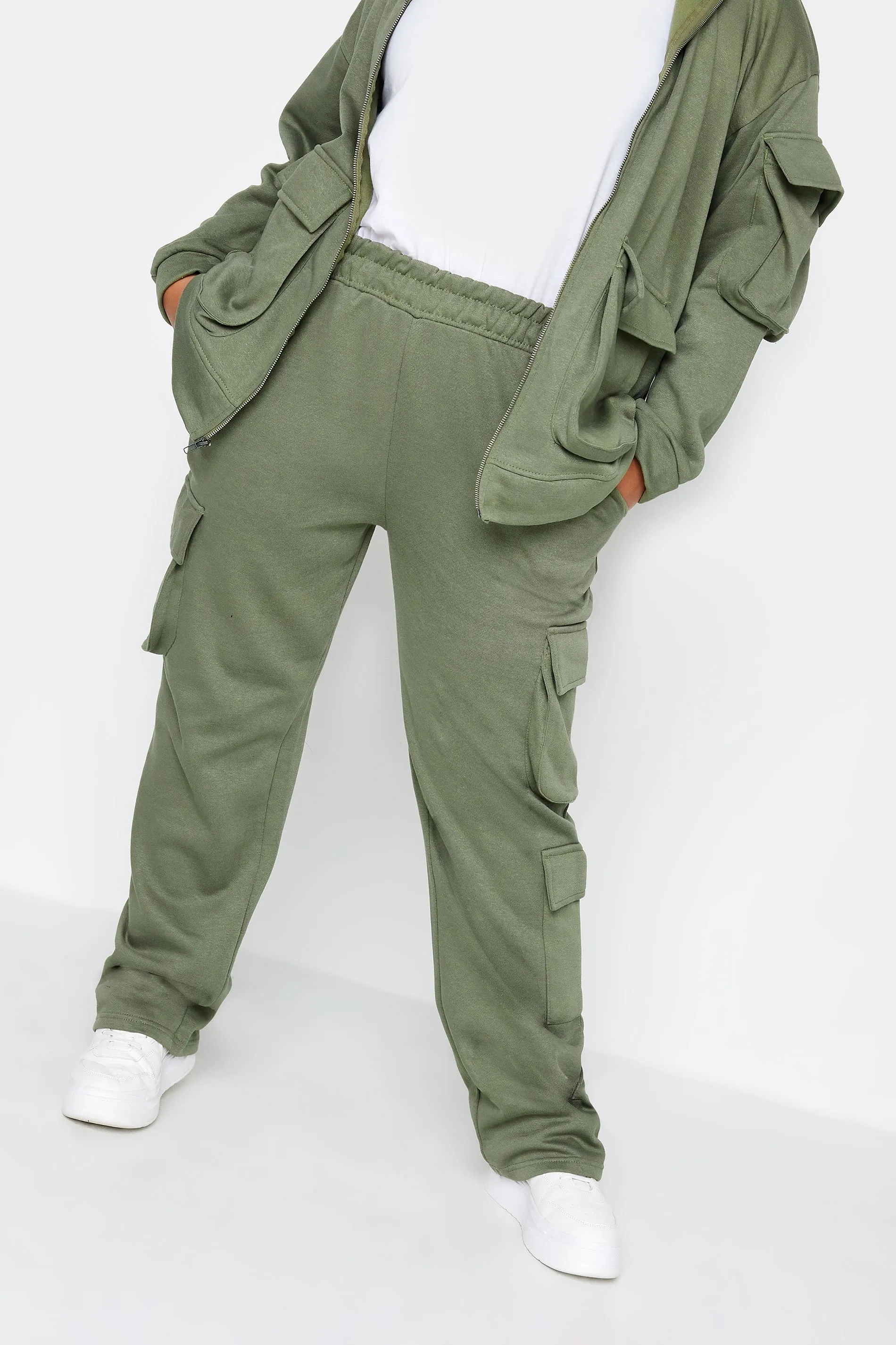 YOURS Curve Khaki Green Straight Leg Cargo Joggers