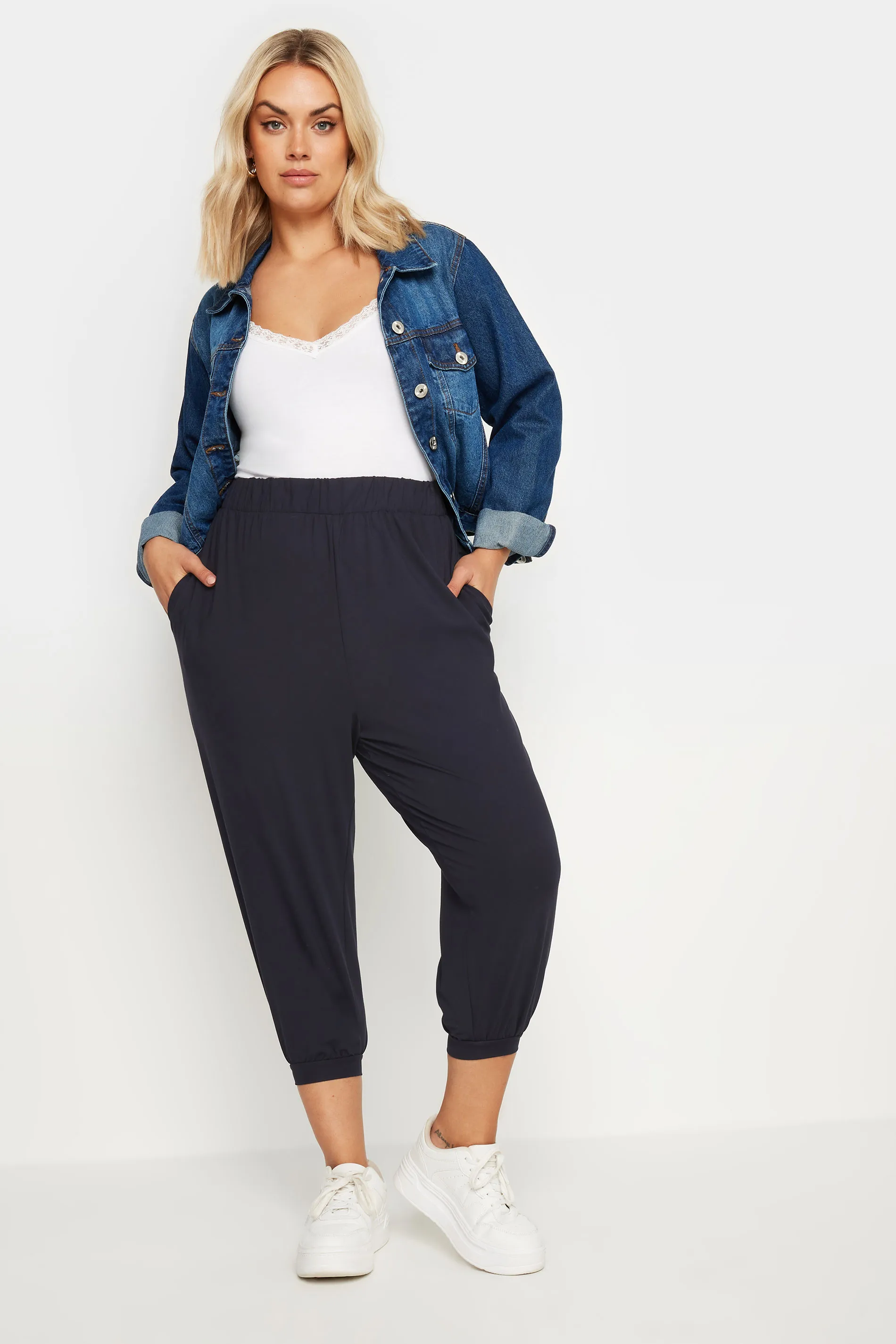 YOURS Curve Navy Blue Cropped Harem Joggers