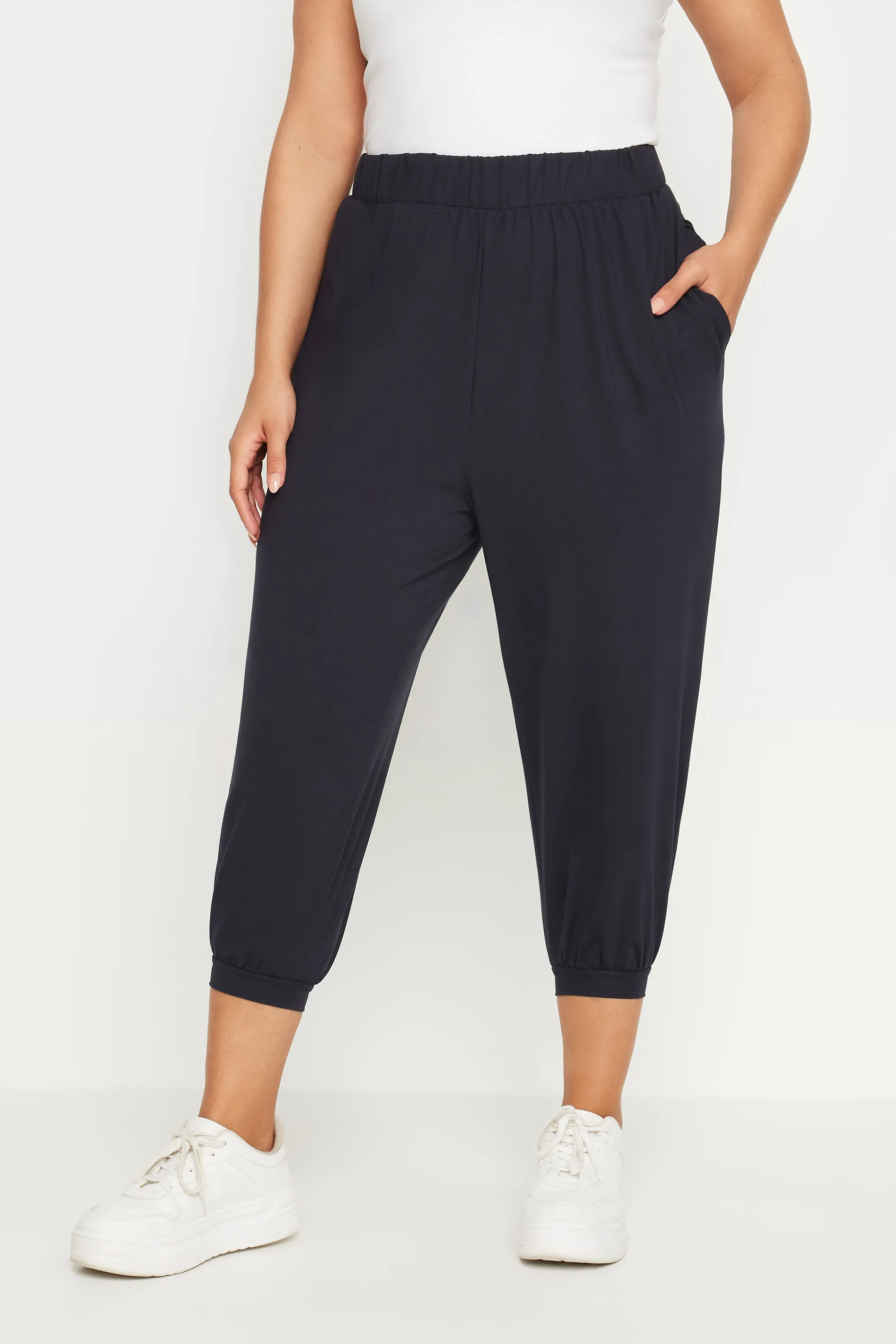 YOURS Curve Navy Blue Cropped Harem Joggers