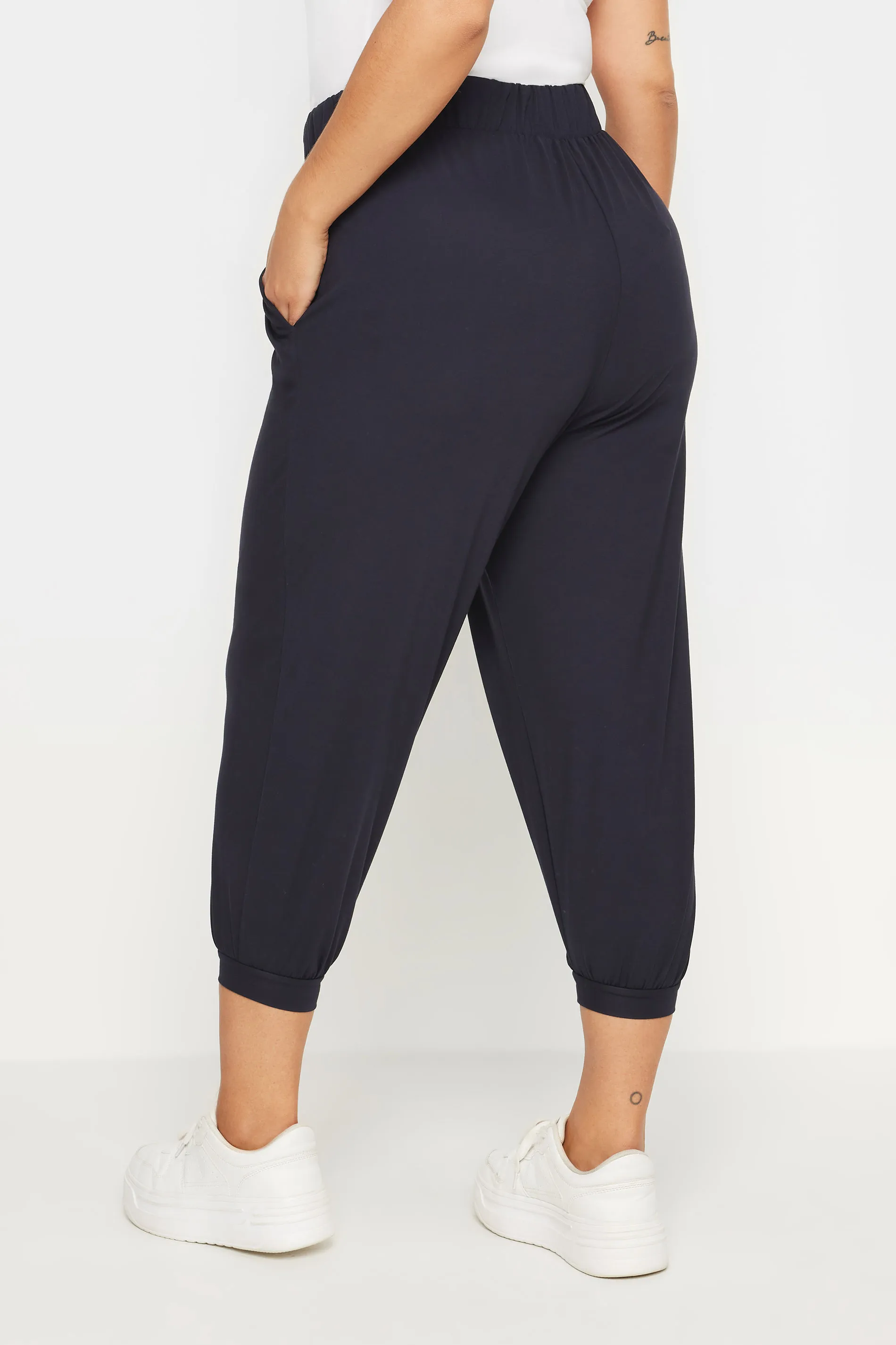 YOURS Curve Navy Blue Cropped Harem Joggers