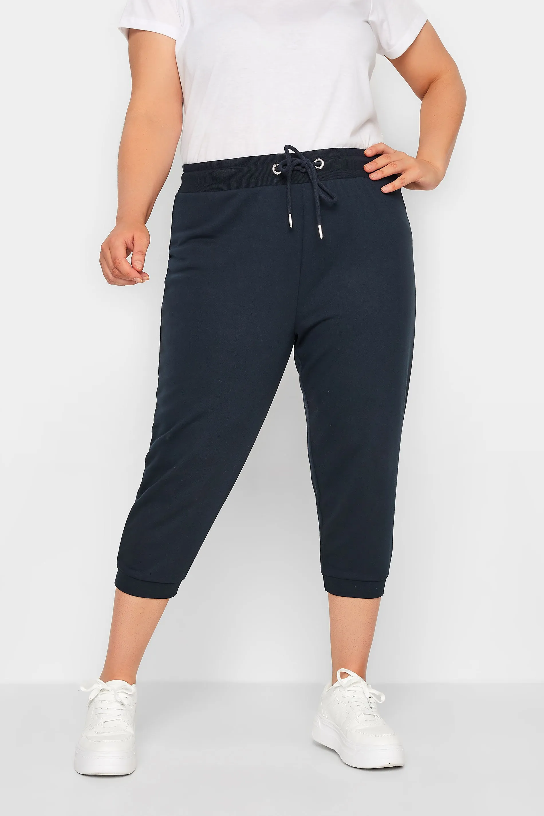 YOURS Curve Navy Blue Cropped Stretch Joggers