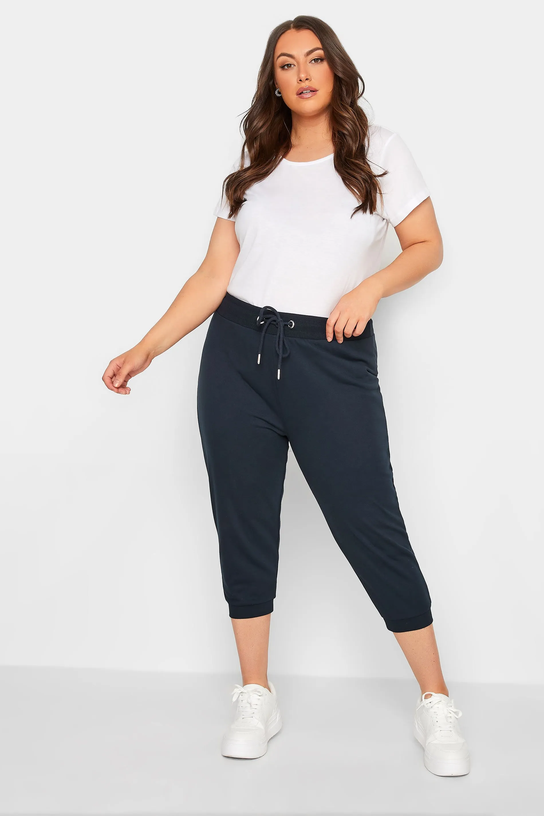 YOURS Curve Navy Blue Cropped Stretch Joggers